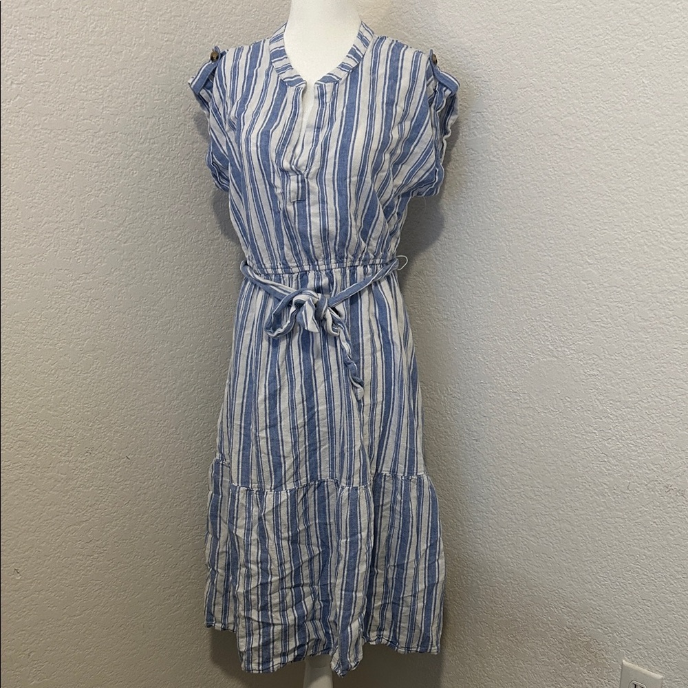 Time and Tru Blue and White Striped Midi Dress